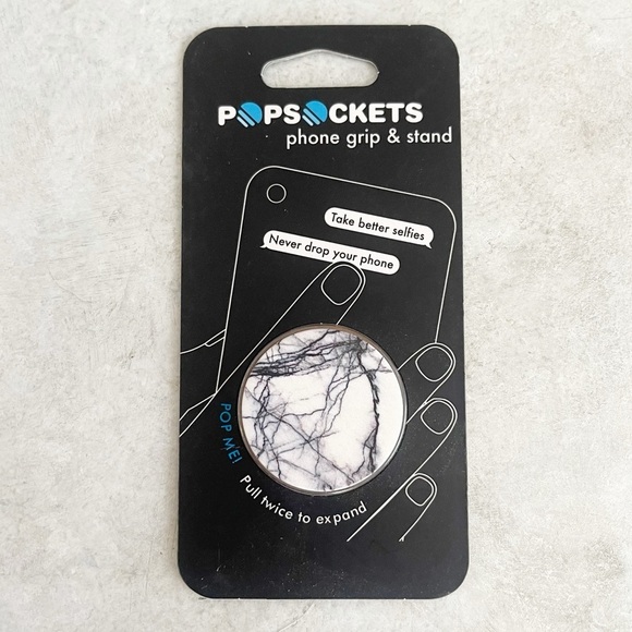 PopSockets PopGrip Cell Phone Grip & Stand Black White Marble Pattern NEW NWT - Picture 1 of 2